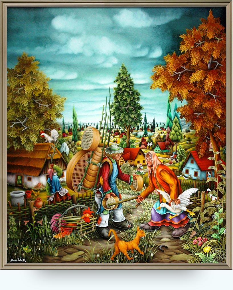 Dražen Tetec (. 1972). Prodaja sita. Ulje na staklu. 700×600 . 2011