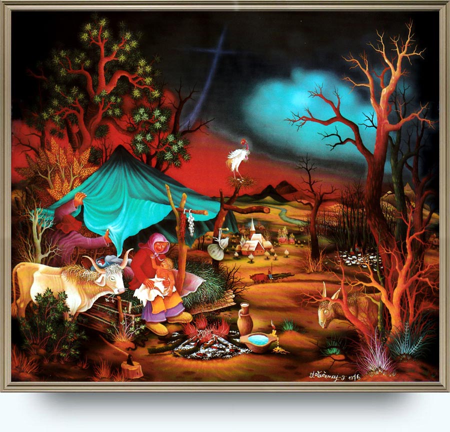 Ivan Večenaj Tišlarov (1920–2013). Božić. Ulje na staklu.1976.