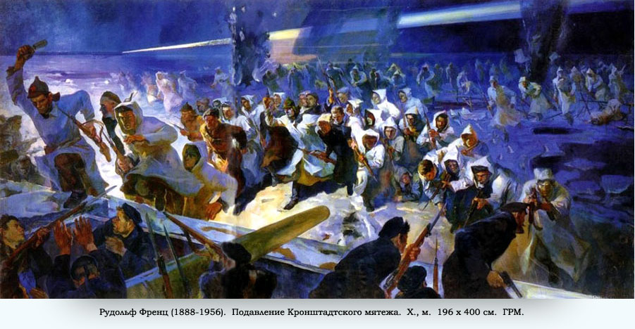 Рудольф Френц (1888-1956). Подавление Кронштадтского мятежа. Х., м. 196 х 400 см. ГРМ.
