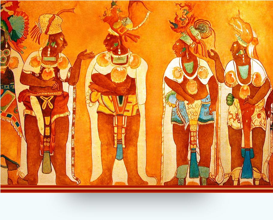 Frescos de Bonampak en el Museo de la Cultura Maya.<br />Chetumal Quintana Roo (Mexico) copia de los que existen en el Templo de los Murales o Estructura I de Bonampak.