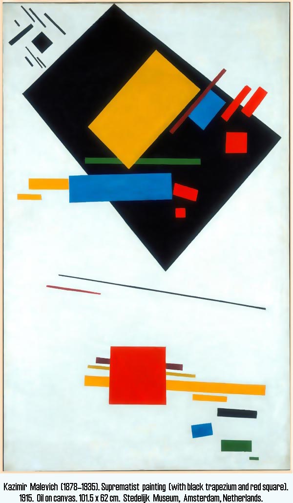 Kazimir Malevich  (1878–1935). Suprematist  painting  (with black trapezium and red square). 1915. Oil on canvas. 101.5×62 cm.  Stedelijk Museum, Amsterdam, Netherlands.