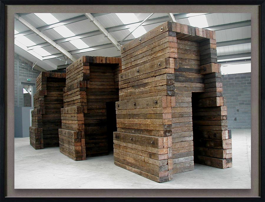 Anthony Caro (b. 1924 in New Malden,  Surrey, UK). Babylon. 1997–2001. Jarrah wood railway sleepers, spiked and bolted together. 380×1,005×423 cm. http://www.flickr.com/photos/nigelhomer/320670600/