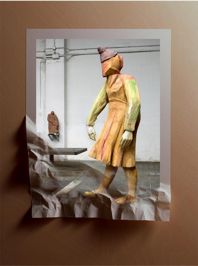 Francisco Leiro Lois (b. 1957 in Cambados, Pontevedra, España). Faldita (Short Skirt / юбочка). 2010. Madera de castaño (Chestnut Wood / древесина каштана). 235×85×73 cm. Exhibited «Francisco Leiro: Escultura» in Marlborough Gallery, Madrid (october – december 2010).