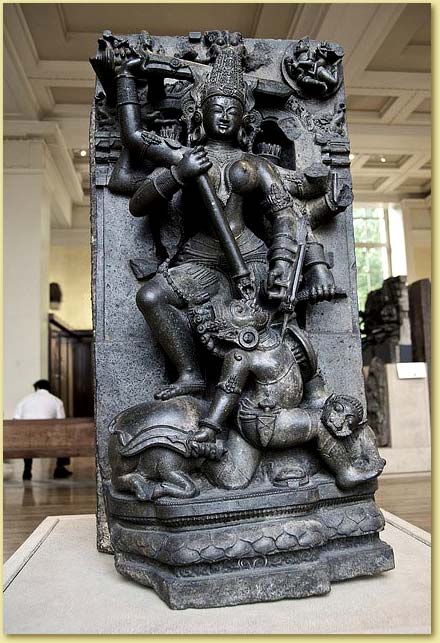 Stone sculpture of Durga Mahishasuramardini in the British Museum, London. Orissa, Eastern India, probably from Konarak, 13th century AD. http://www.flickr.com/photos/riverap1/3731118876/