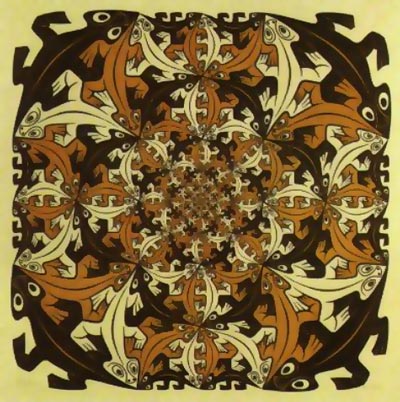 Maurits Cornelis Escher (Dutch, 1898–1972), Untitled (Reducing Lizards tessellation).
