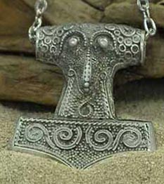 Thor, the Thunder God, throws his hammer, Mjollnir, across the skies to smite his evil foes, the Jotuns. A protective amulet worn by common folk and noble alike to invoke Thor’s watchfulness. Can you hear the rumbling of his goat cart?
