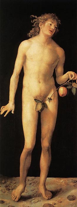 Albrecht Durer (1471–1528). Adam. 1507. 209×81 sm. Oil on panel. Museo del Prado, Madrid, Spain.
