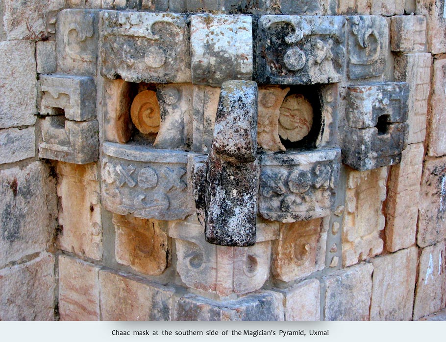 Chaac mask at the southern side of the Magician's Pyramid, Uxmal