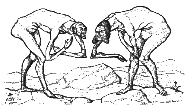 Paul Klee (German, born Switzerland. 1879–1940). Two Men Meet, Each Believeing the Other of Higher Rank. September 1903. Etching, plate 11.7×22.6 cm; sheet 14×26.4 cm.